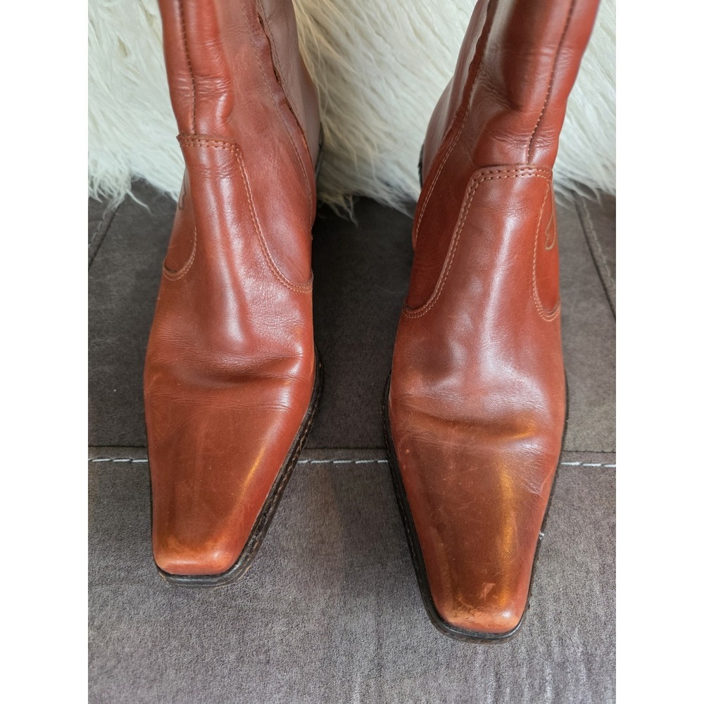 Gianni Bini Flower Embroidered Brown Leather Western Ankle Boots Women's 8.5 - Picture 5 of 16